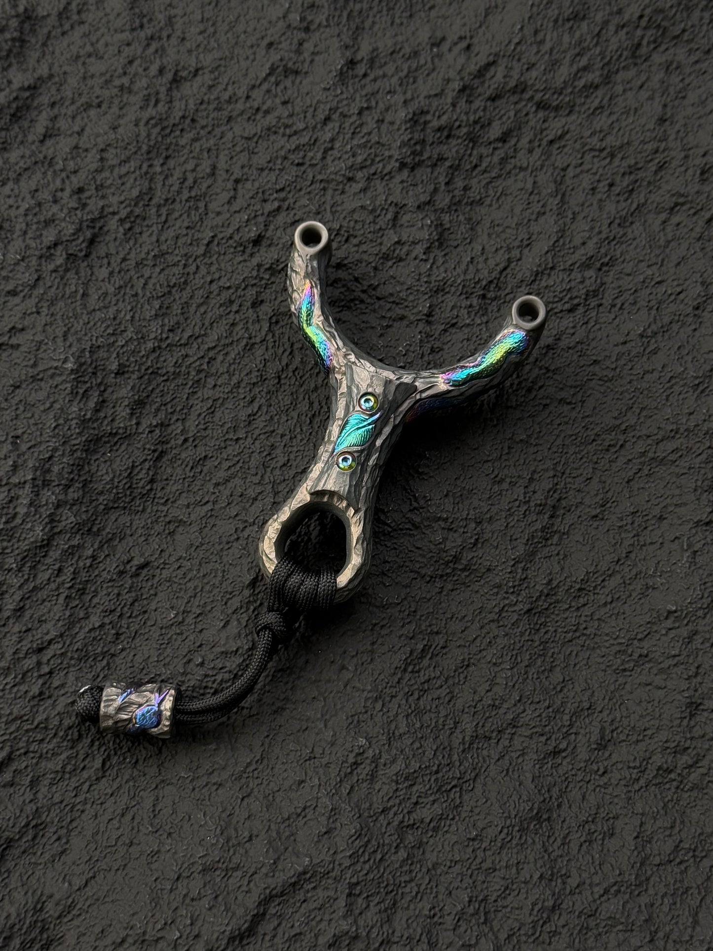 Timber Serpent One-Off Tang Zuo Series Hand-Carved Custom Titanium Slingshot