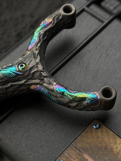 Timber Serpent One-Off Tang Zuo Series Hand-Carved Custom Titanium Slingshot