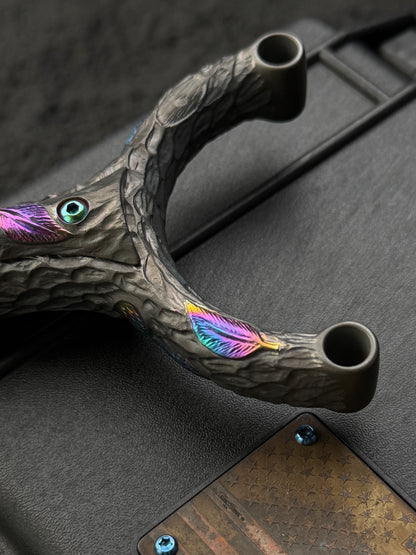 Timber Serpent One-Off Tang Zuo Series Hand-Carved Custom Titanium Slingshot