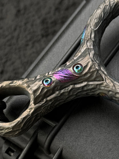 Timber Serpent One-Off Tang Zuo Series Hand-Carved Custom Titanium Slingshot