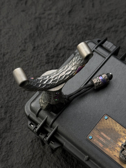 Timber Serpent One-Off Tang Zuo Series Hand-Carved Custom Titanium Slingshot
