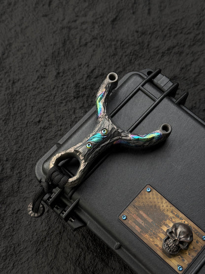 Timber Serpent One-Off Tang Zuo Series Hand-Carved Custom Titanium Slingshot