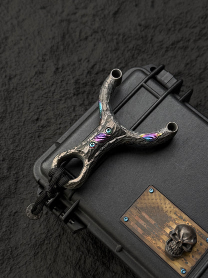 Timber Serpent One-Off Tang Zuo Series Hand-Carved Custom Titanium Slingshot