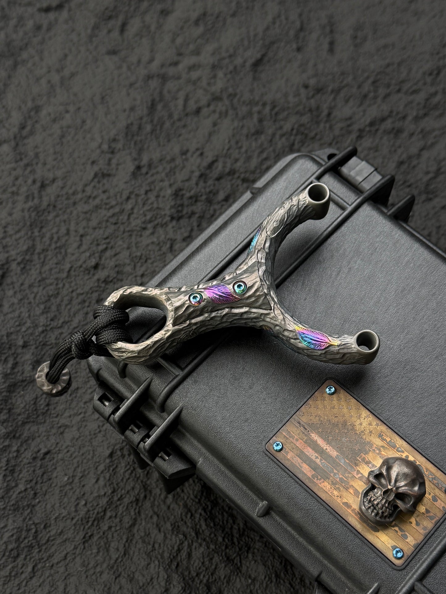 Timber Serpent One-Off Tang Zuo Series Hand-Carved Custom Titanium Slingshot