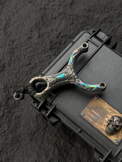 Timber Serpent One-Off Tang Zuo Series Hand-Carved Custom Titanium Slingshot