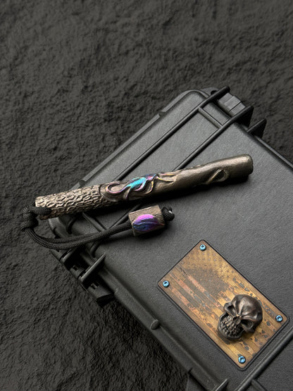 Tang Zuo One-Off  Hundred Corrosion | Hand-Carved Custom Titanium EDC Tactical Kubaton