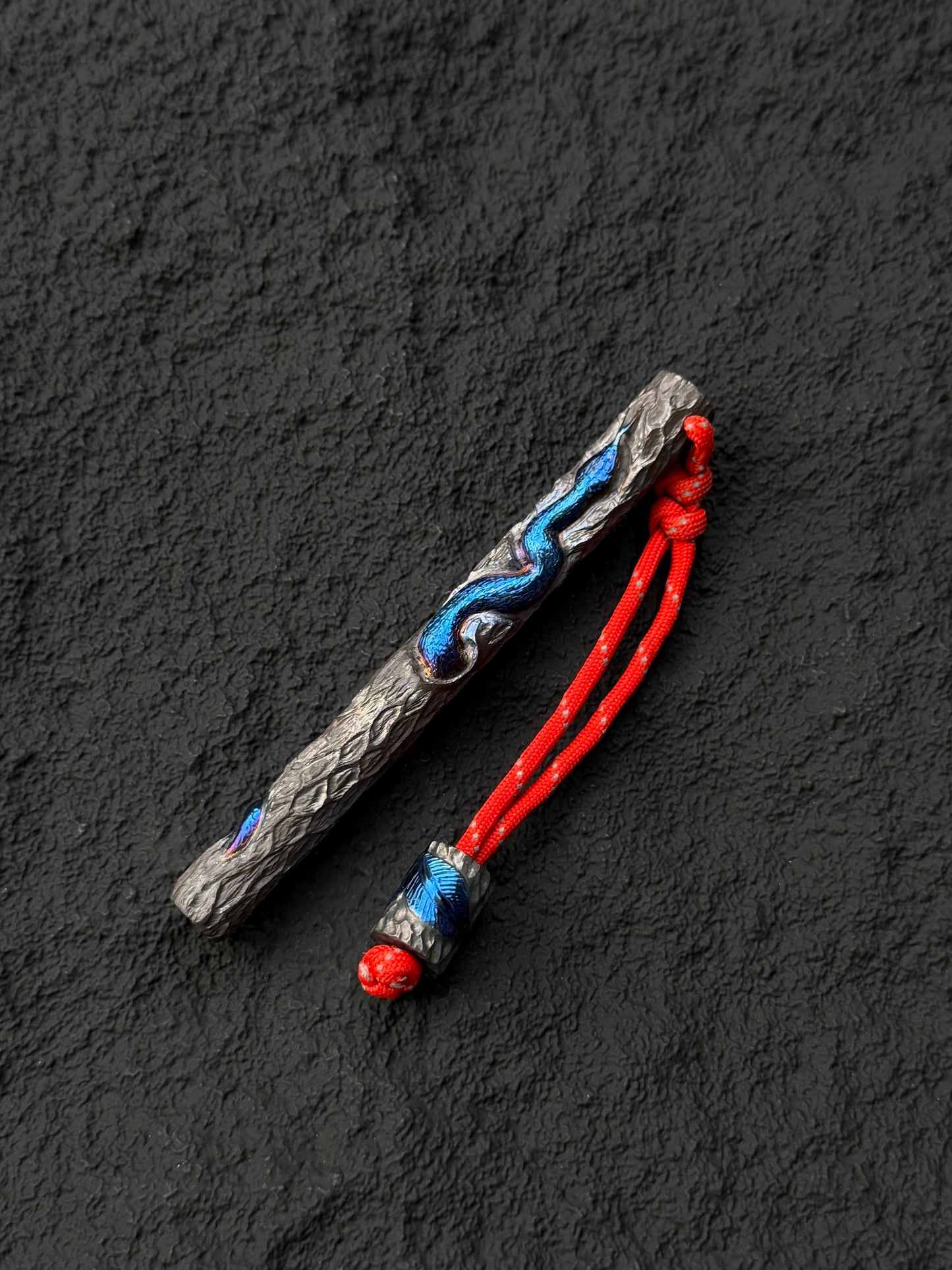 Tang Zuo One-Off  Blue Anodized Hand-Carved Titanium EDC Tactical Kubaton