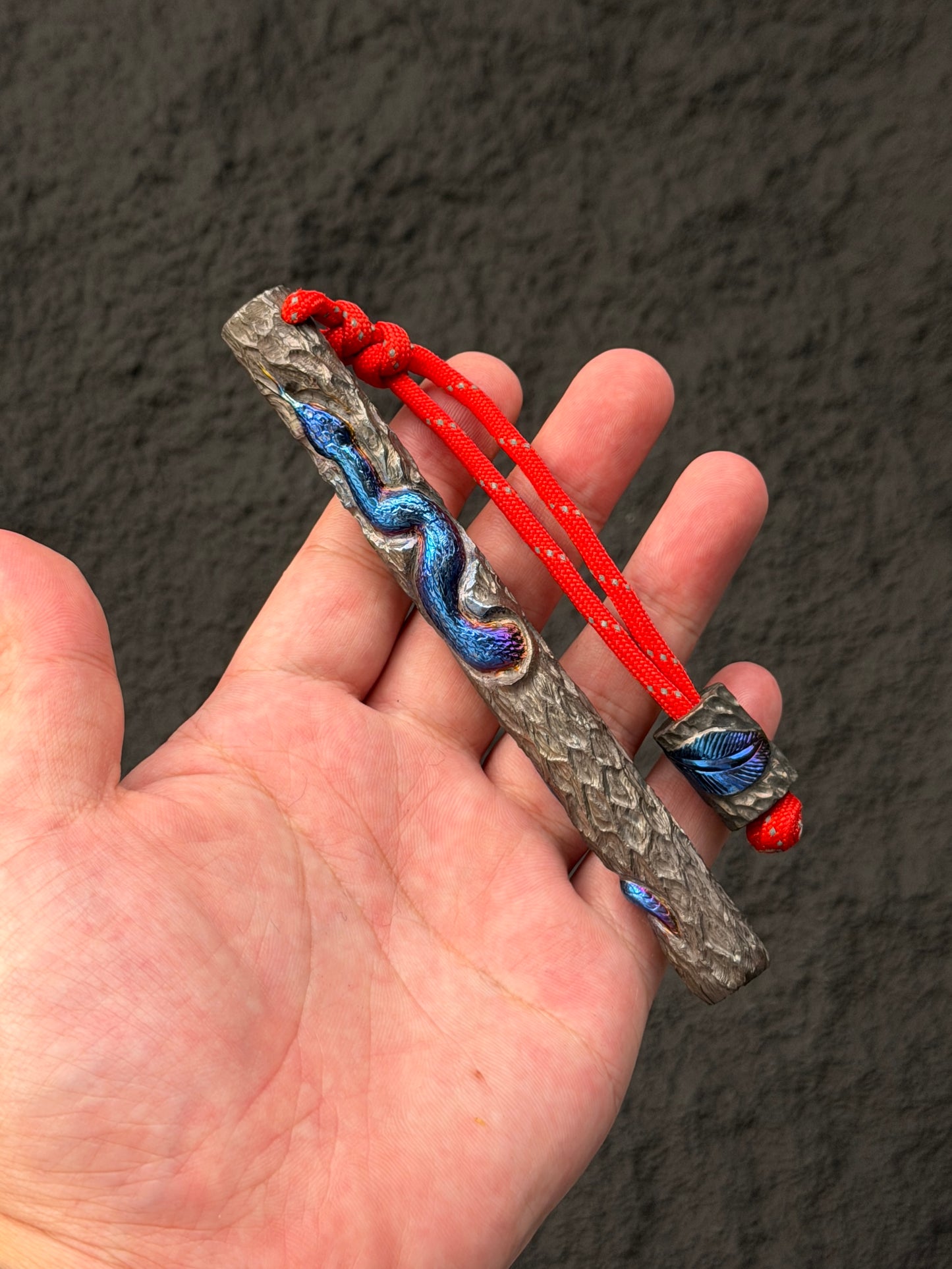 Tang Zuo One-Off  Blue Anodized Hand-Carved Titanium EDC Tactical Kubaton