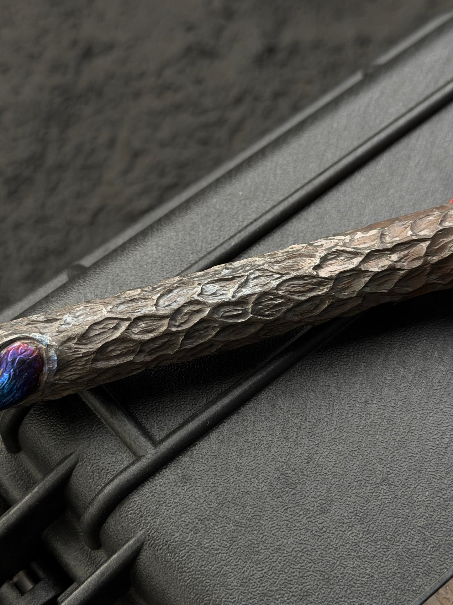 Tang Zuo One-Off  Blue Anodized Hand-Carved Titanium EDC Tactical Kubaton