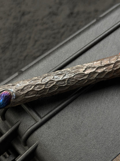 Tang Zuo One-Off  Blue Anodized Hand-Carved Titanium EDC Tactical Kubaton