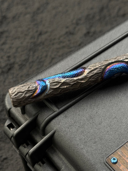 Tang Zuo One-Off  Blue Anodized Hand-Carved Titanium EDC Tactical Kubaton