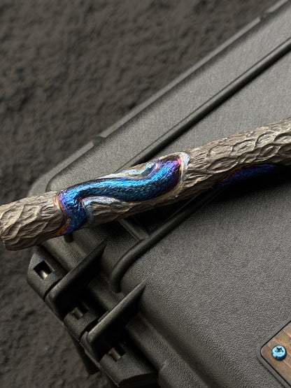 Tang Zuo One-Off  Blue Anodized Hand-Carved Titanium EDC Tactical Kubaton
