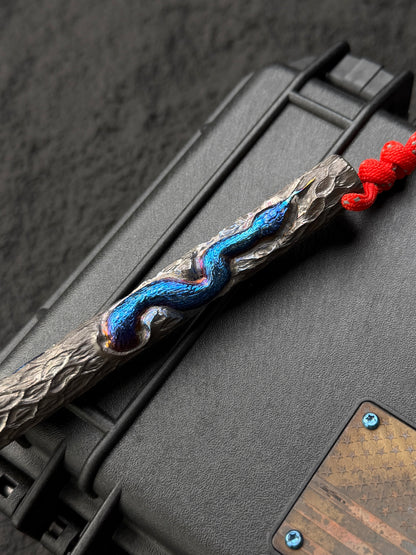 Tang Zuo One-Off  Blue Anodized Hand-Carved Titanium EDC Tactical Kubaton