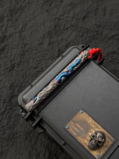 Tang Zuo One-Off  Blue Anodized Hand-Carved Titanium EDC Tactical Kubaton