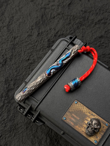 Tang Zuo One-Off  Blue Anodized Hand-Carved Titanium EDC Tactical Kubaton