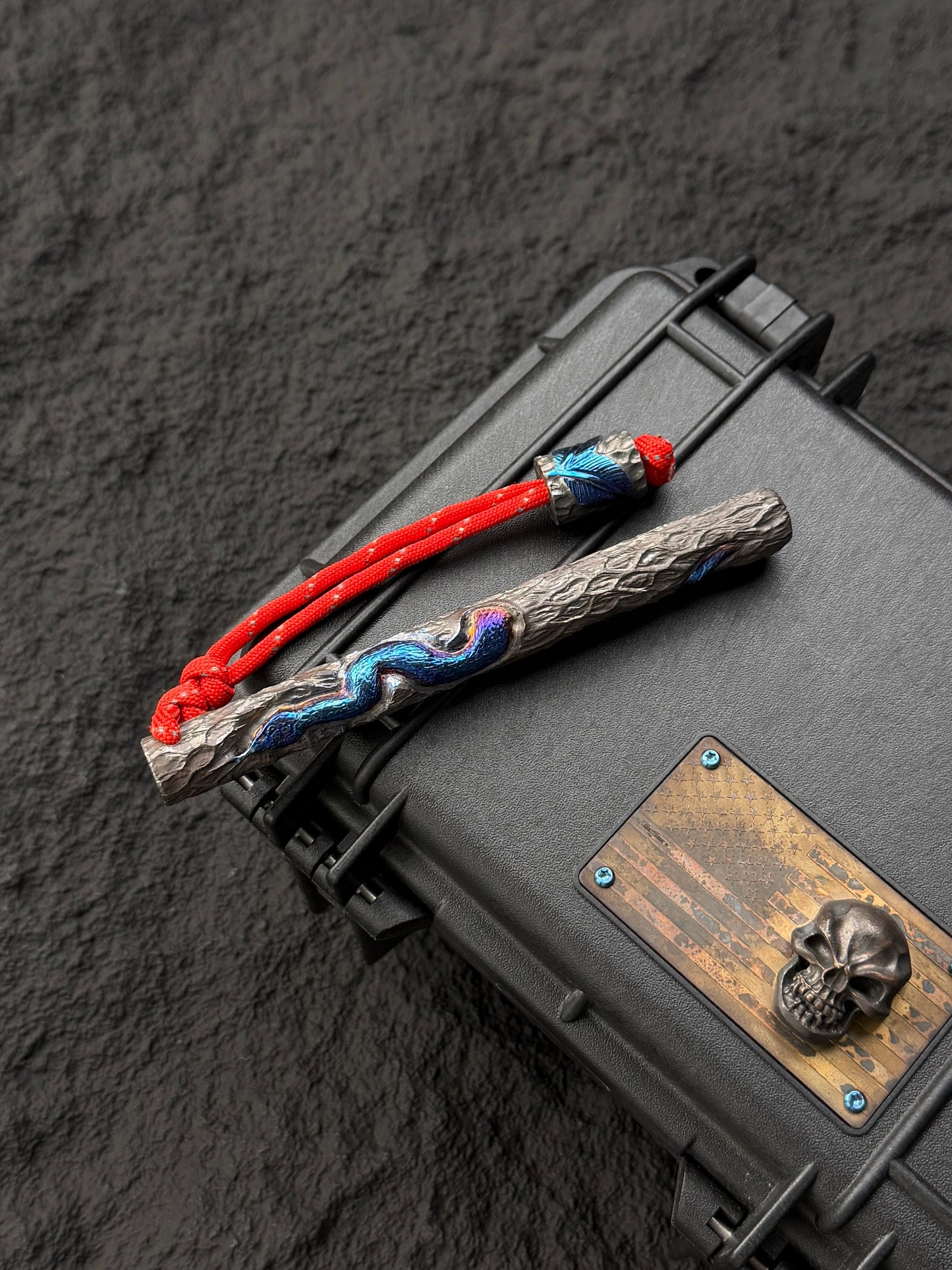Tang Zuo One-Off  Blue Anodized Hand-Carved Titanium EDC Tactical Kubaton