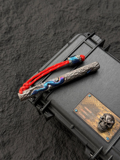 Tang Zuo One-Off  Blue Anodized Hand-Carved Titanium EDC Tactical Kubaton