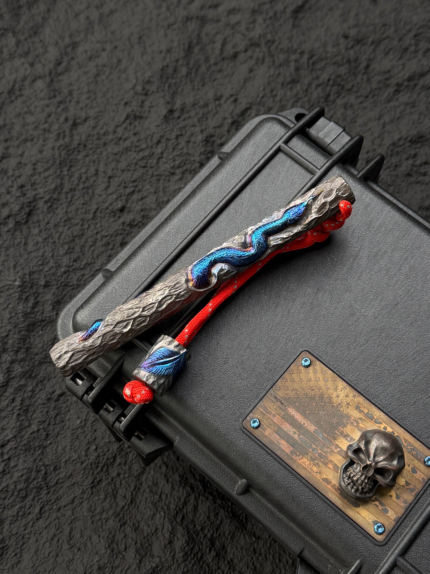 Tang Zuo One-Off  Blue Anodized Hand-Carved Titanium EDC Tactical Kubaton