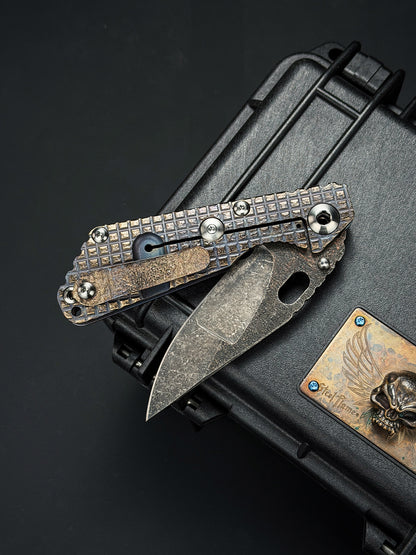 Lava-Carved One-Off | Strider Knives × Monkey Collab – Mike Signed SNG w/ Frag Pattern Titanium Handle