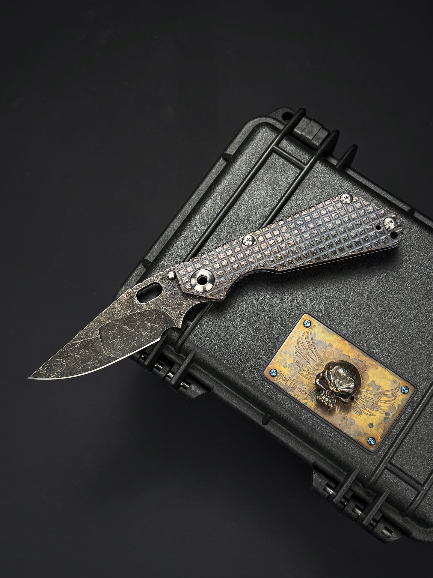 Lava-Carved One-Off | Strider Knives × Monkey Collab – Mike Signed SNG w/ Frag Pattern Titanium Handle