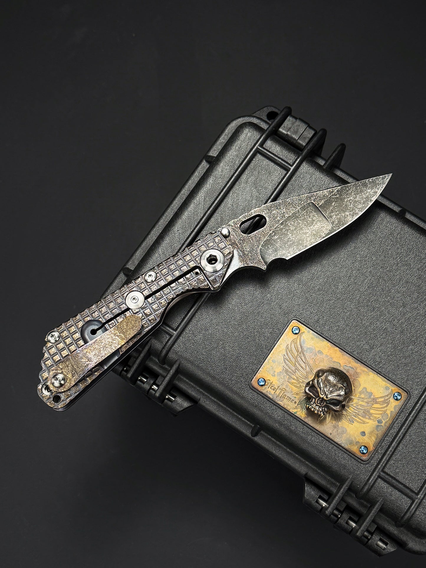 Lava-Carved One-Off | Strider Knives × Monkey Collab – Mike Signed SNG w/ Frag Pattern Titanium Handle