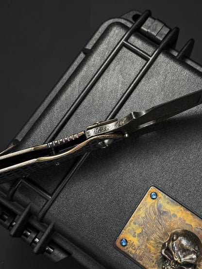 Lava-Carved One-Off | Strider Knives × Monkey Collab – Mike Signed SNG w/ Frag Pattern Titanium Handle