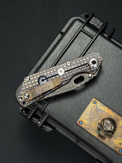 Lava-Carved One-Off | Strider Knives × Monkey Collab – Mike Signed SNG w/ Frag Pattern Titanium Handle