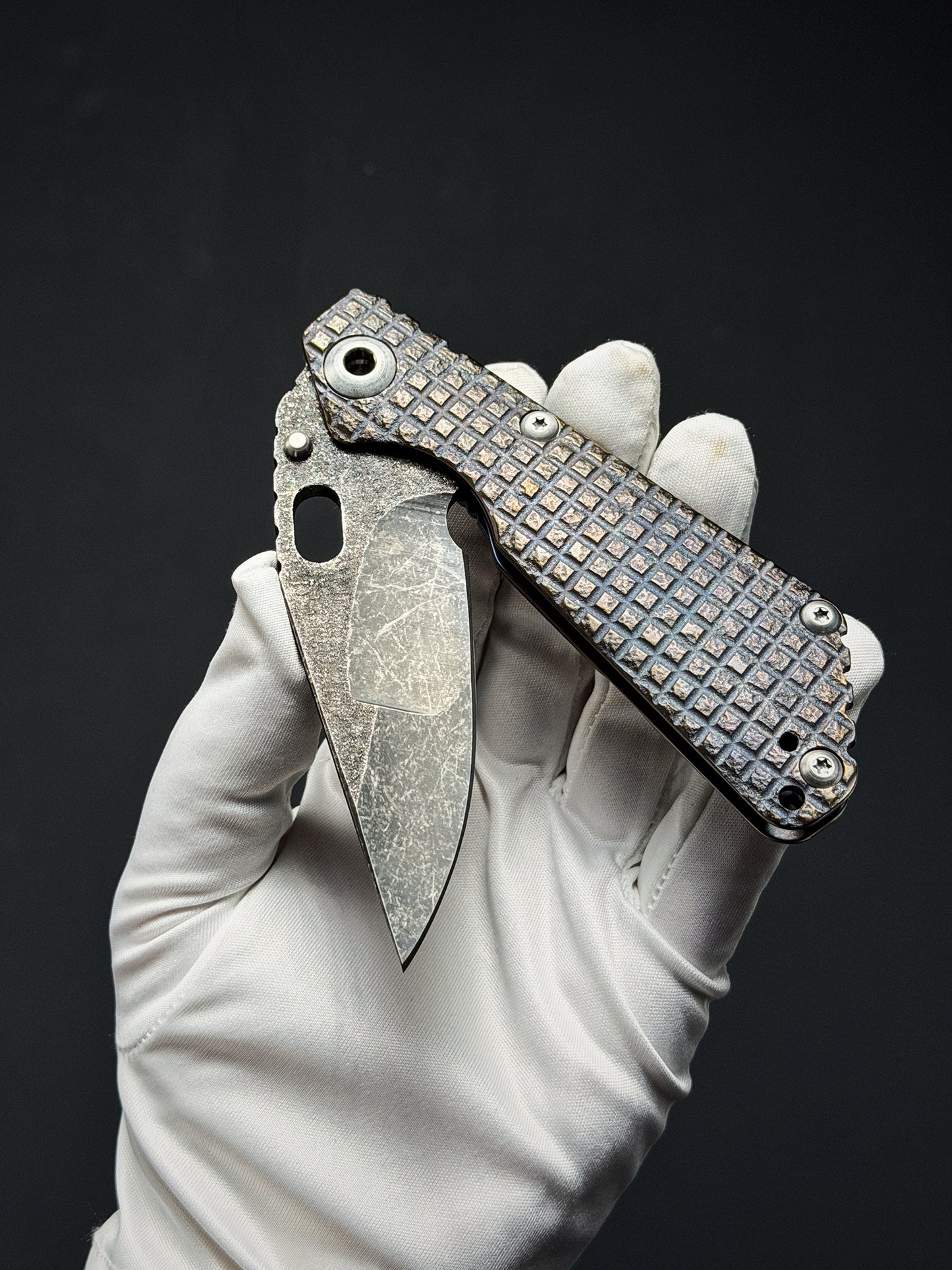 Lava-Carved One-Off | Strider Knives × Monkey Collab – Mike Signed SNG w/ Frag Pattern Titanium Handle