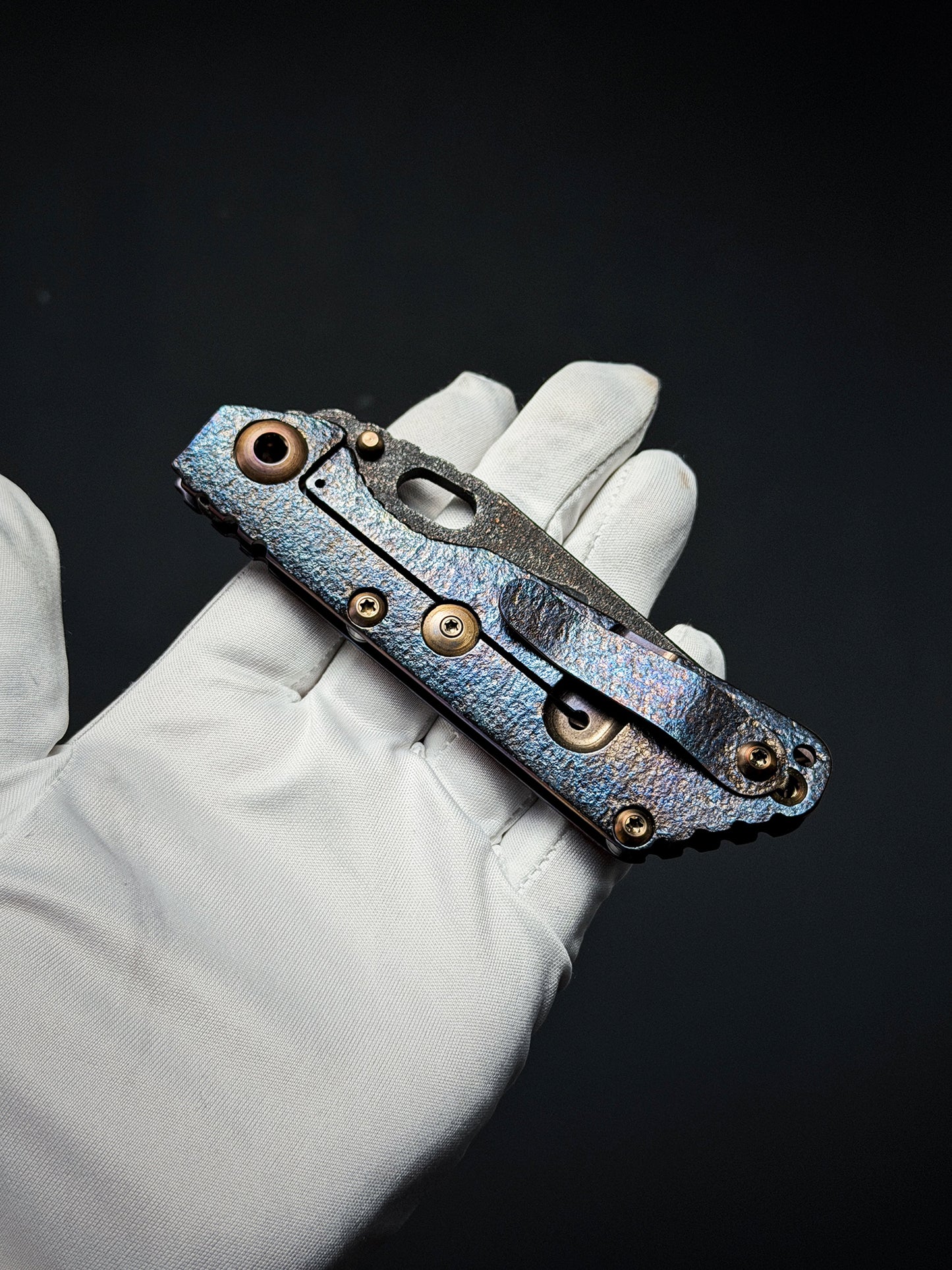Lava-Carved One-Off | Strider Knives Mike Signed SNG w/ Frag Pattern Titanium Handle