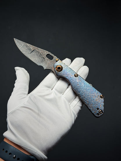 Lava-Carved One-Off | Strider Knives Mike Signed SNG w/ Frag Pattern Titanium Handle