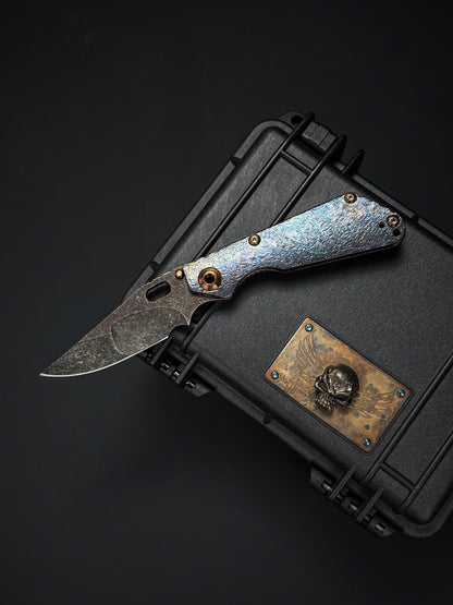 Lava-Carved One-Off | Strider Knives Mike Signed SNG w/ Frag Pattern Titanium Handle