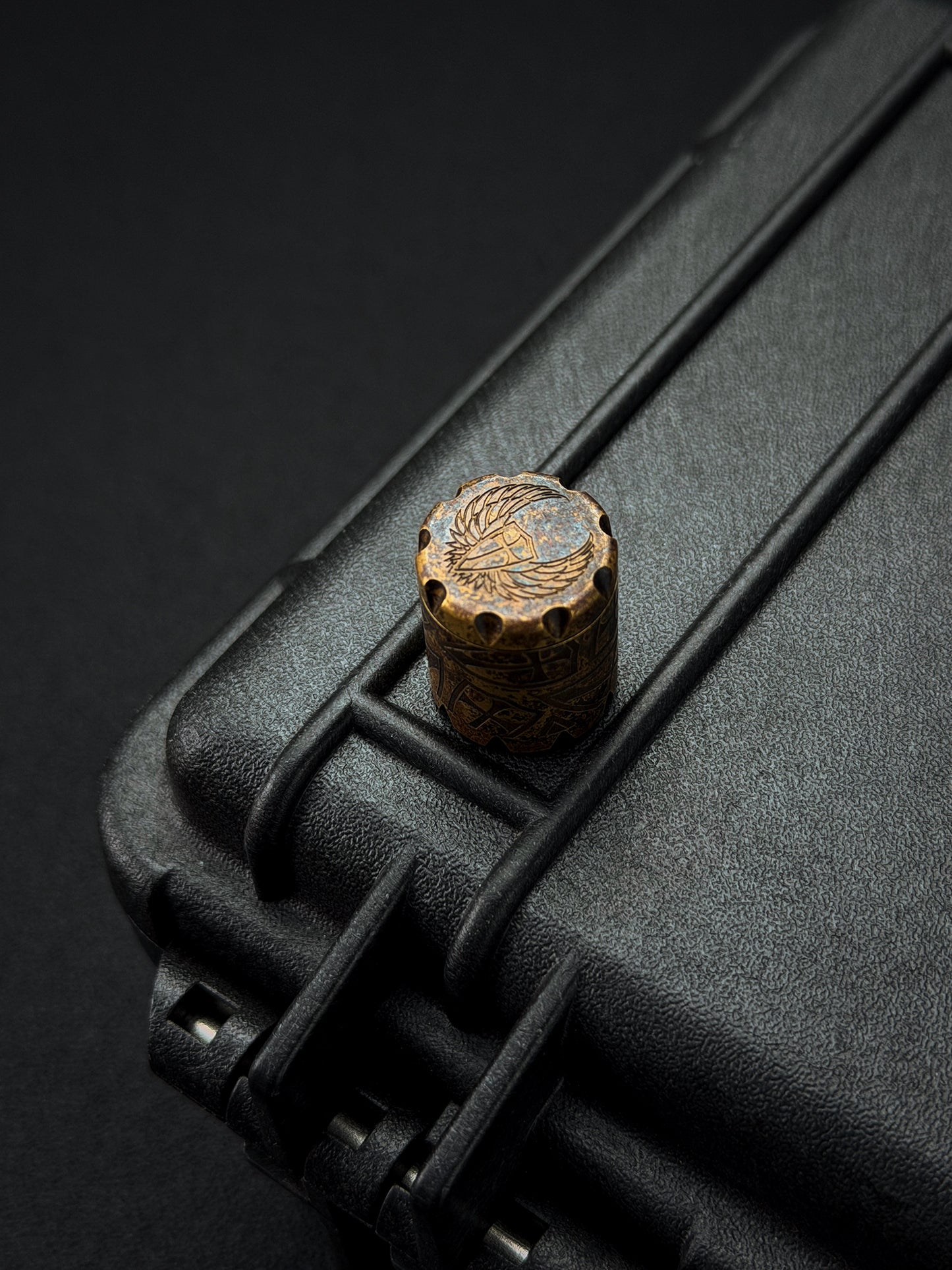 Rare Vintage Steel Flame Bronze Full Shield EDC Bead