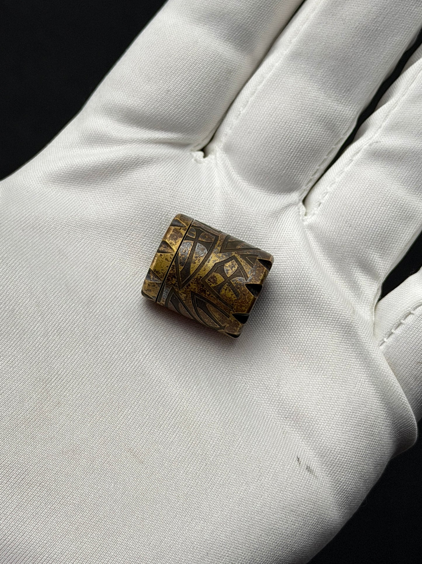 Rare Vintage Steel Flame Bronze Full Shield EDC Bead
