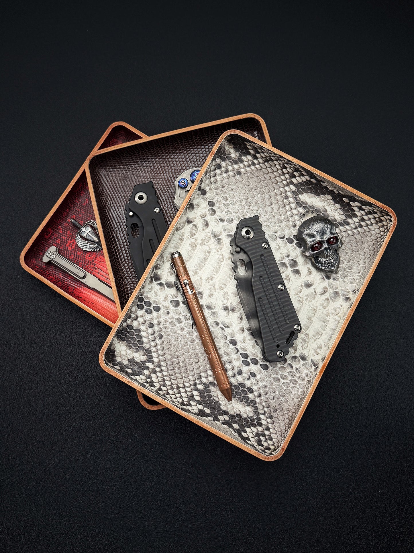 Etsurin Design Rare Leather EDC Handmade Valet Tray – Python Leather Edition