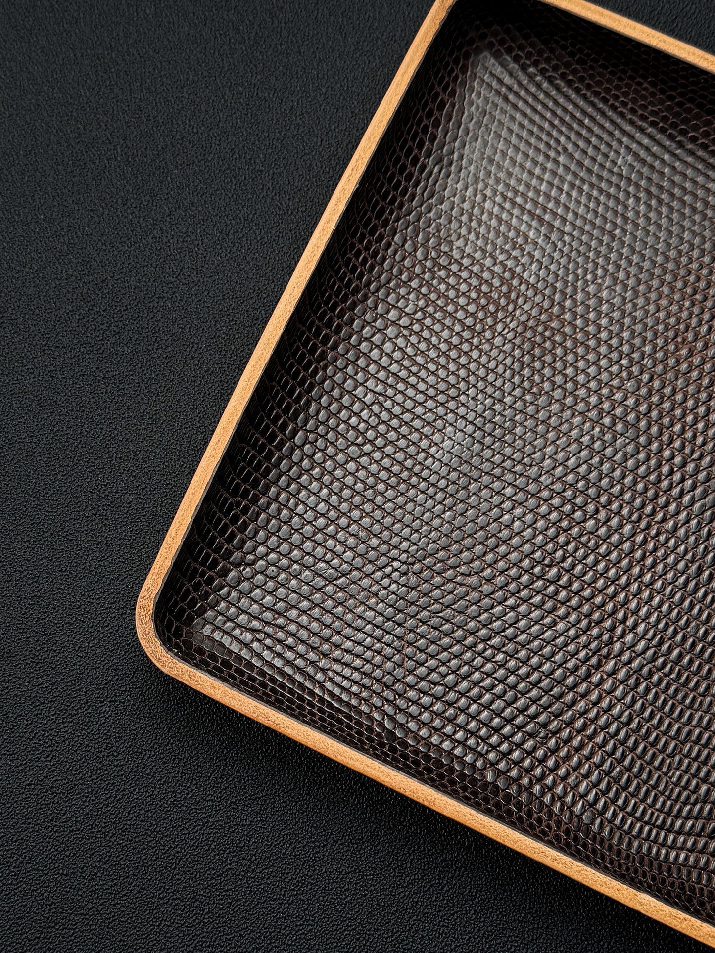 Etsurin Design Rare Leather EDC Handmade Valet Tray – Lizard Leather Edition