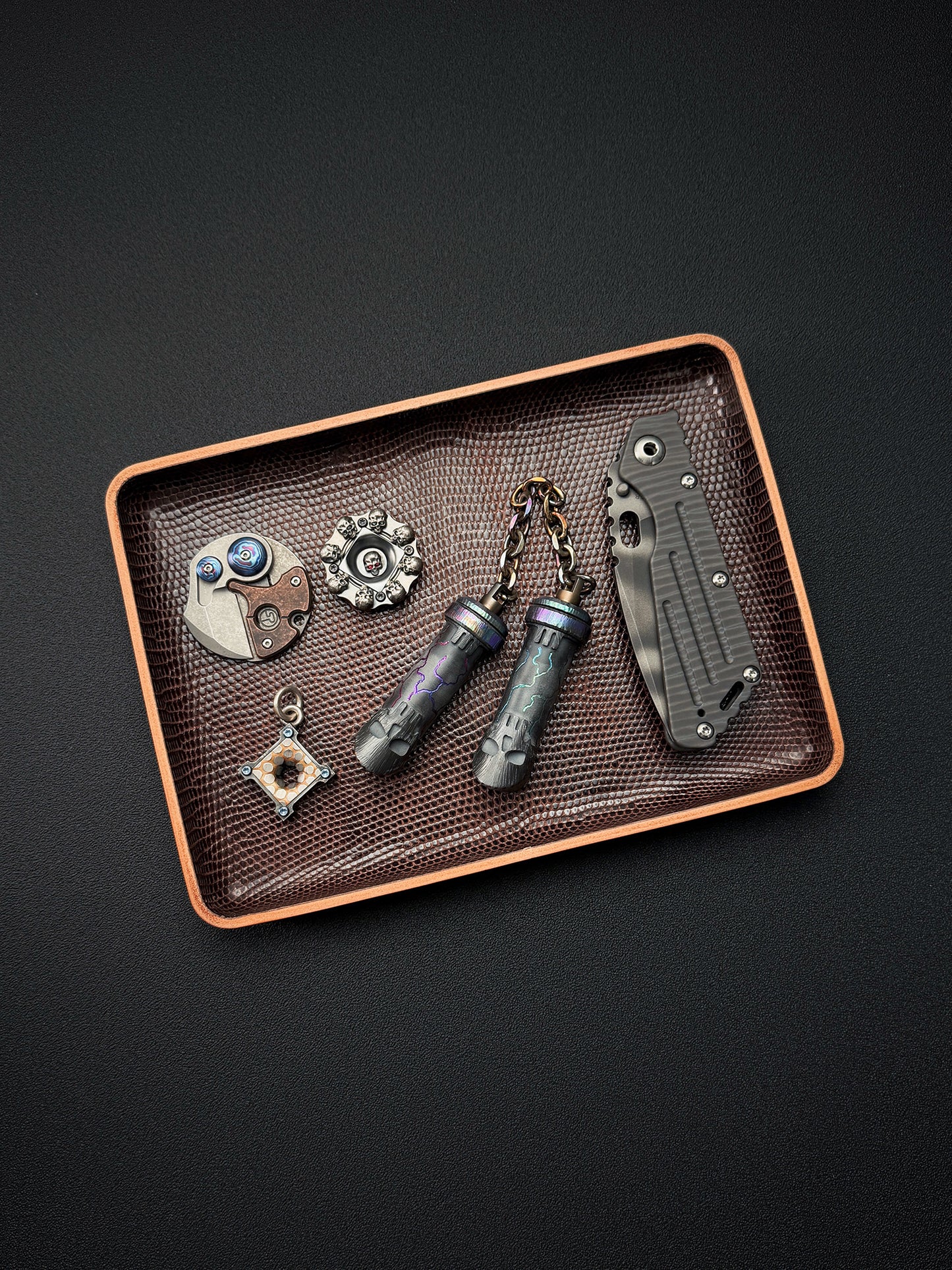 Etsurin Design Rare Leather EDC Handmade Valet Tray – Lizard Leather Edition