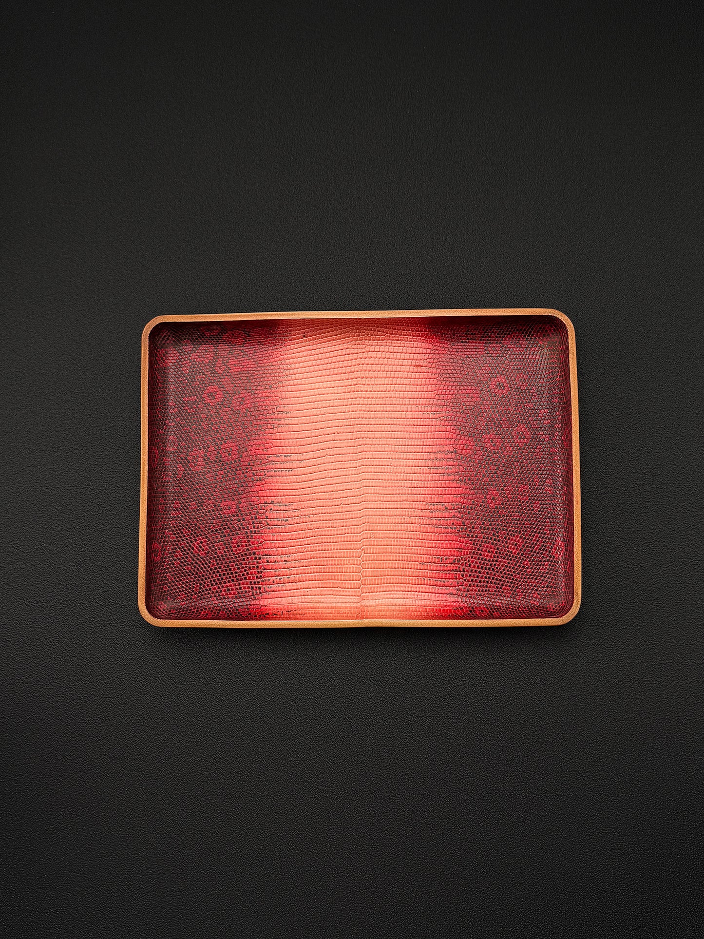 Etsurin Design Rare Leather EDC Handmade Valet Tray – Dark Red Lizard Leather Edition