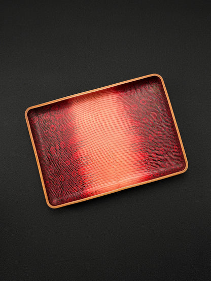 Etsurin Design Rare Leather EDC Handmade Valet Tray – Dark Red Lizard Leather Edition