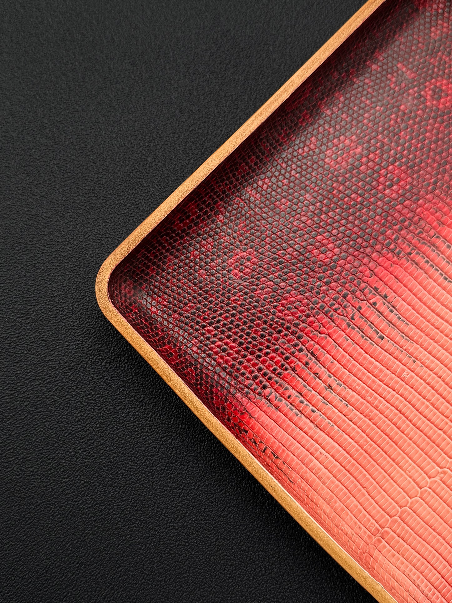 Etsurin Design Rare Leather EDC Handmade Valet Tray – Dark Red Lizard Leather Edition