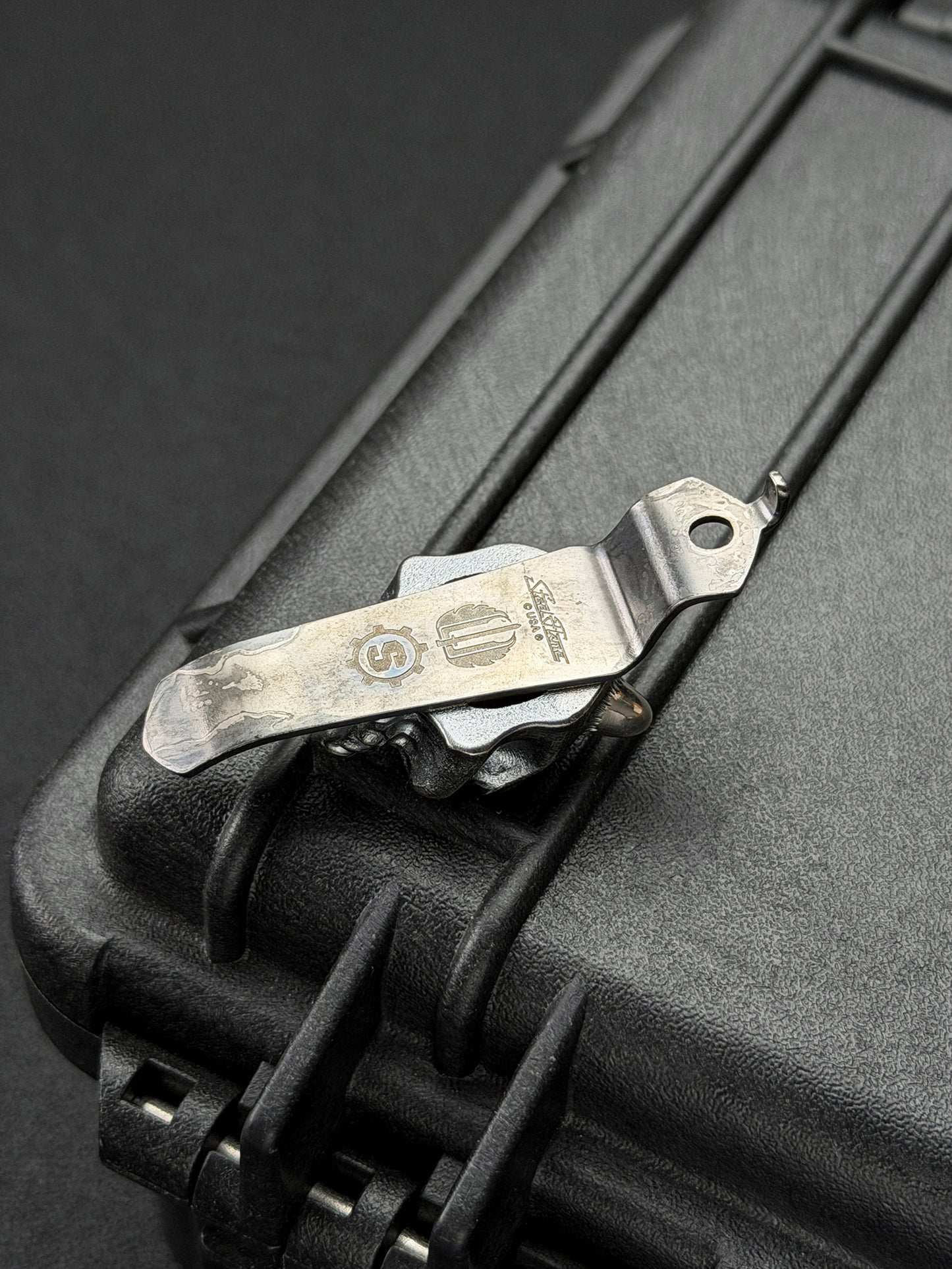 Rare Steel Flame x Starlingear x Strider Knives XL Silver Hannya Warrior Red Eye Pocket Clip