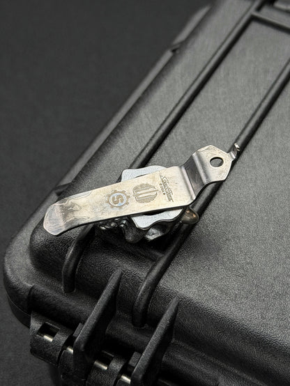 Rare Steel Flame x Starlingear x Strider Knives XL Silver Hannya Warrior Red Eye Pocket Clip