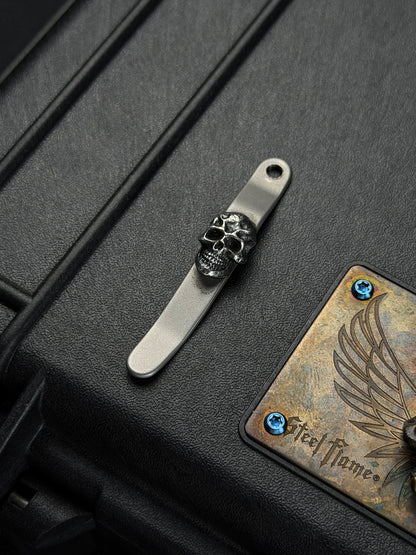 Rare Early Steel Flame x Chris Reeve Collaboration 925 Sterling Silver Dark Skull Pocket Clip