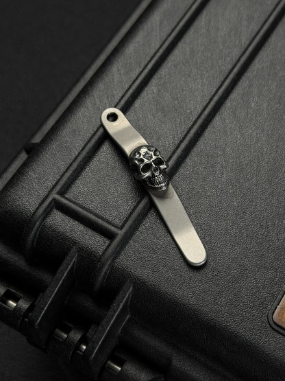 Rare Early Steel Flame x Chris Reeve Collaboration 925 Sterling Silver Dark Skull Pocket Clip