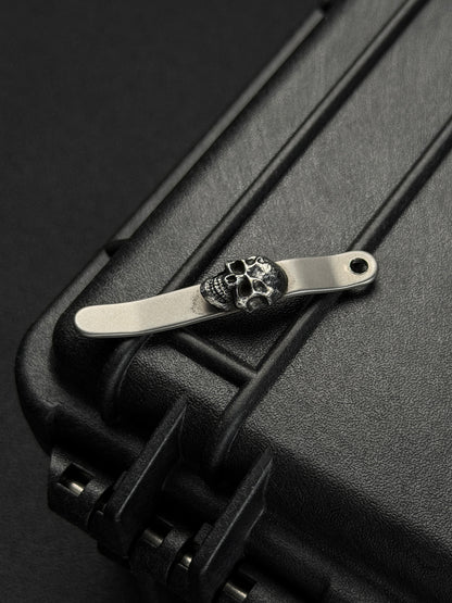Rare Early Steel Flame x Chris Reeve Collaboration 925 Sterling Silver Dark Skull Pocket Clip