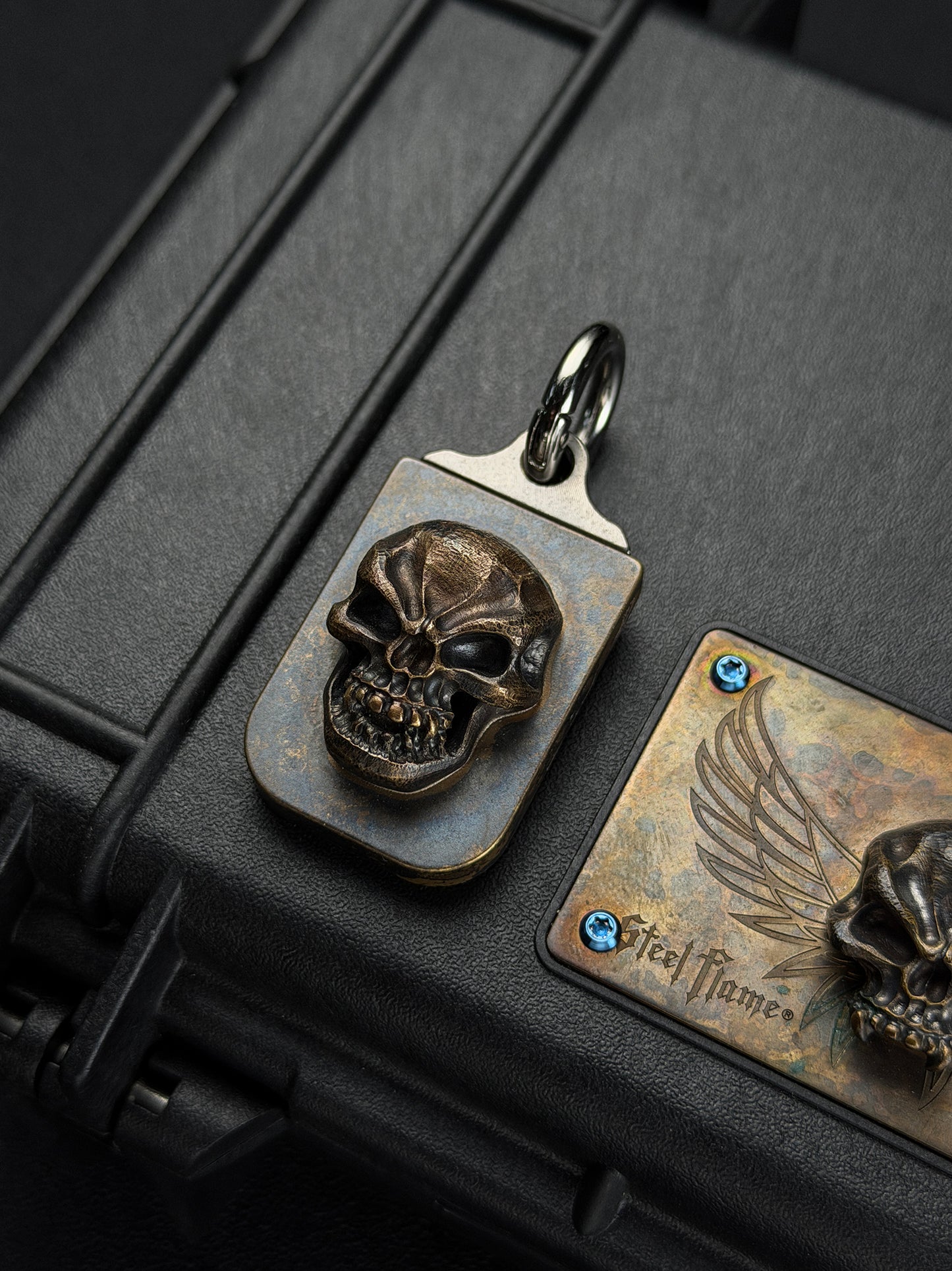 Rare Steel Flame x Classy Raptor Tactical Collaboration Glock Mag Plate XL Hardness Bronze with Titanium Pendant Back Plate