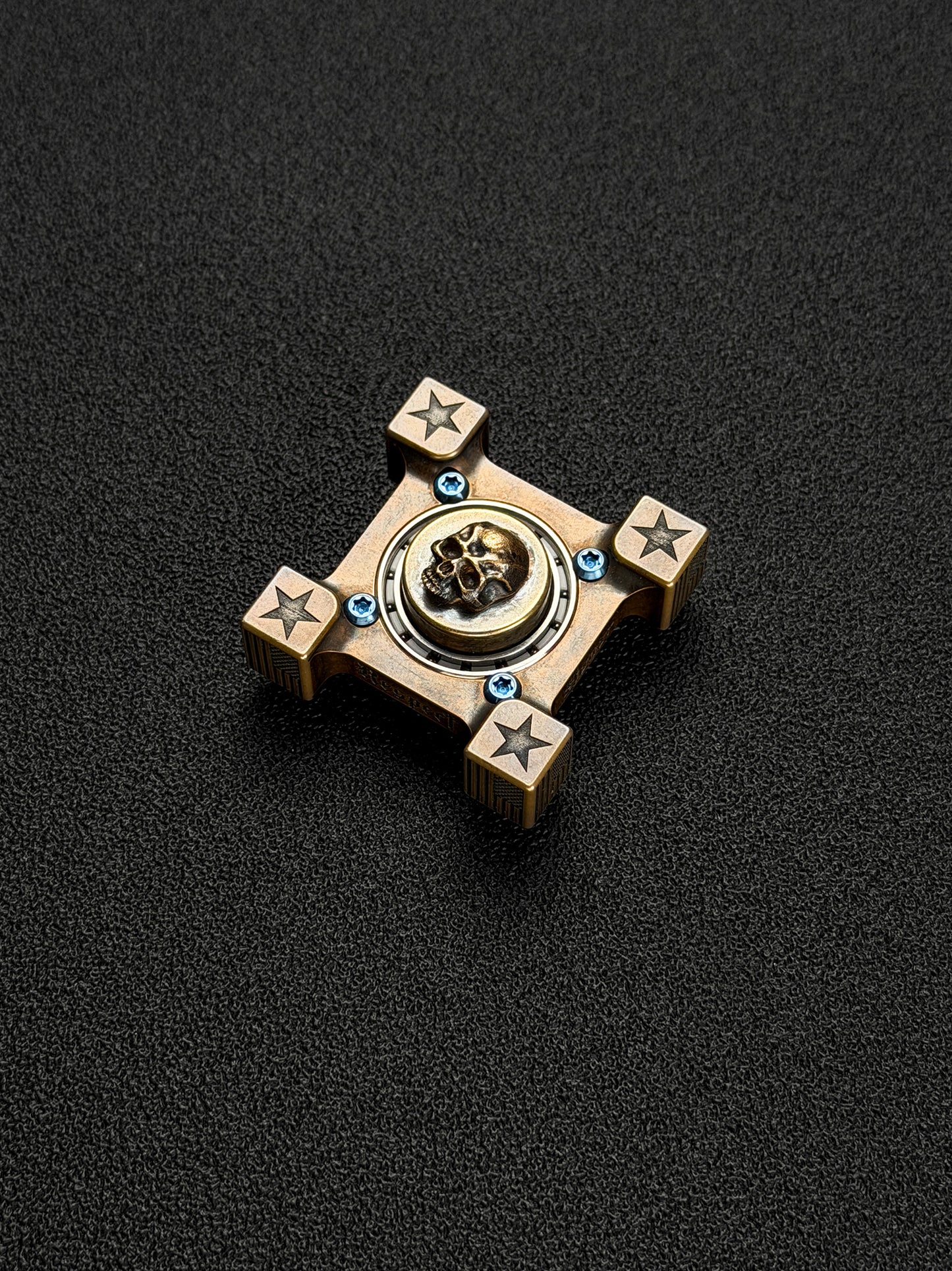 Rare Early Vintage Steel Flame Bronze 3D Warrior Fidget Spinner with Full Flag Motif