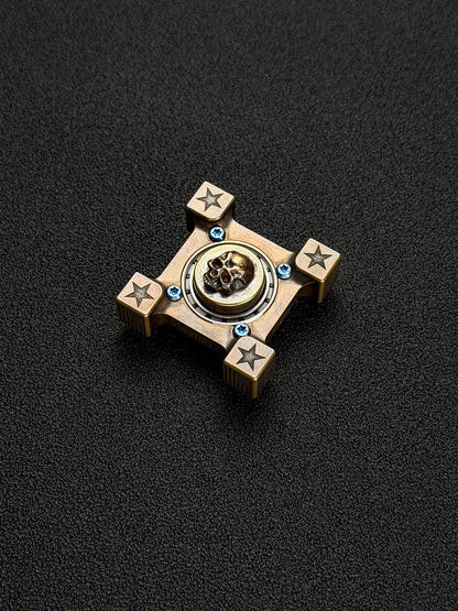 Rare Early Vintage Steel Flame Bronze 3D Warrior Fidget Spinner with Full Flag Motif