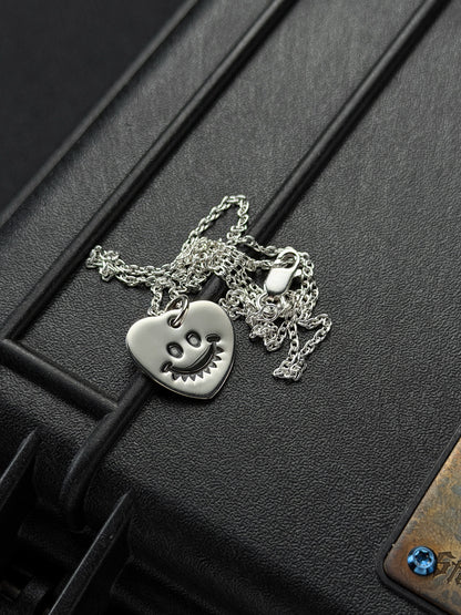 Steel Flame 925 Sterling Silver Smiley Heart Pendant Necklace 16-inch Sterling Silver Chain Made in USA