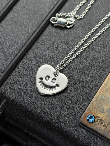 Steel Flame 925 Sterling Silver Smiley Heart Pendant Necklace 16-inch Sterling Silver Chain Made in USA