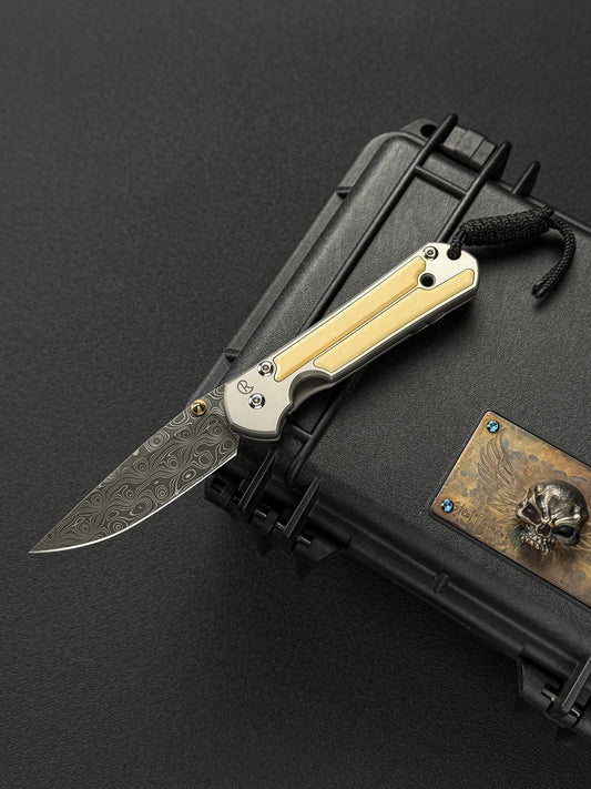 Chris Reeve Knives Small Classic Sebenza Raindrop Damascus Mammoth Ivory Inlay 2004 Model